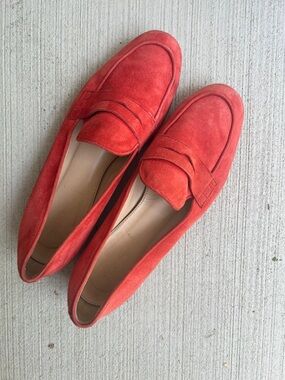 J. Crew Orange Coral Suede Penny Loafers Size 7
